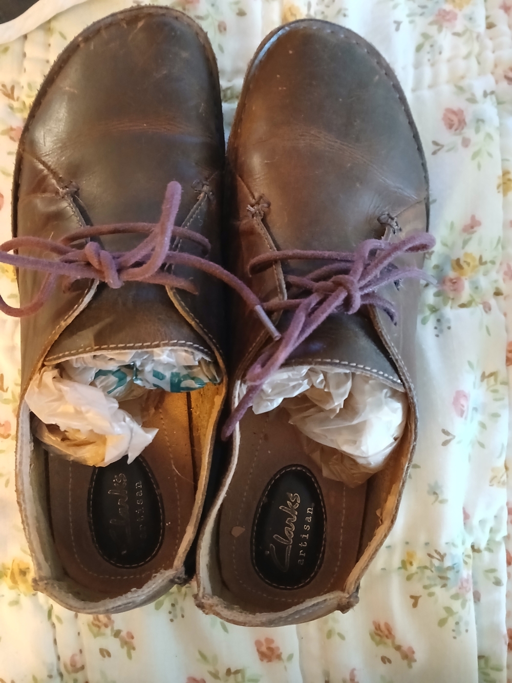 Clarks Brown Leather Shoes with Purple Laces